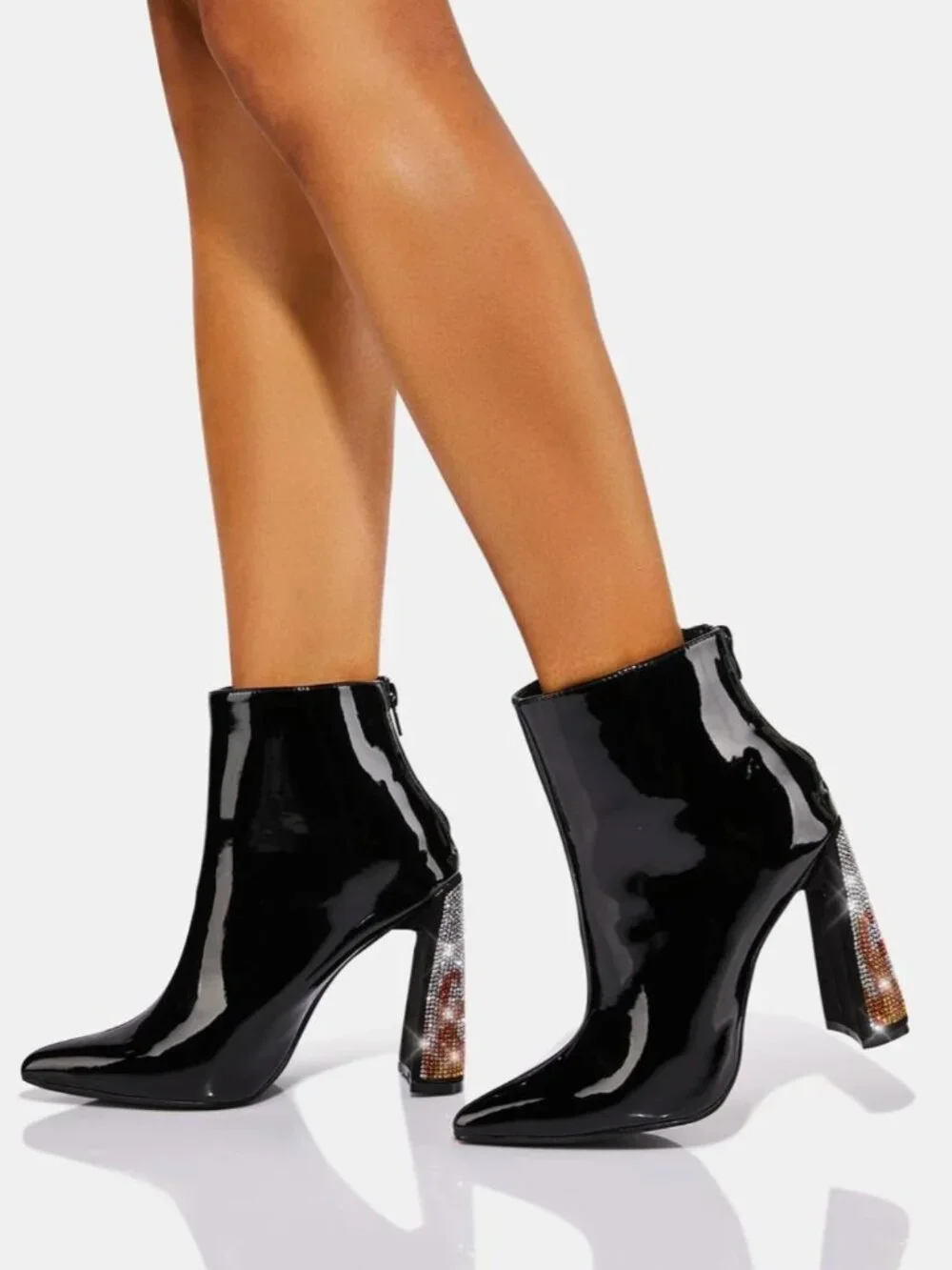 NEW! Dolls Kills Patent Women's Ankle Boots with Flame Crystal Heel Size 8.5